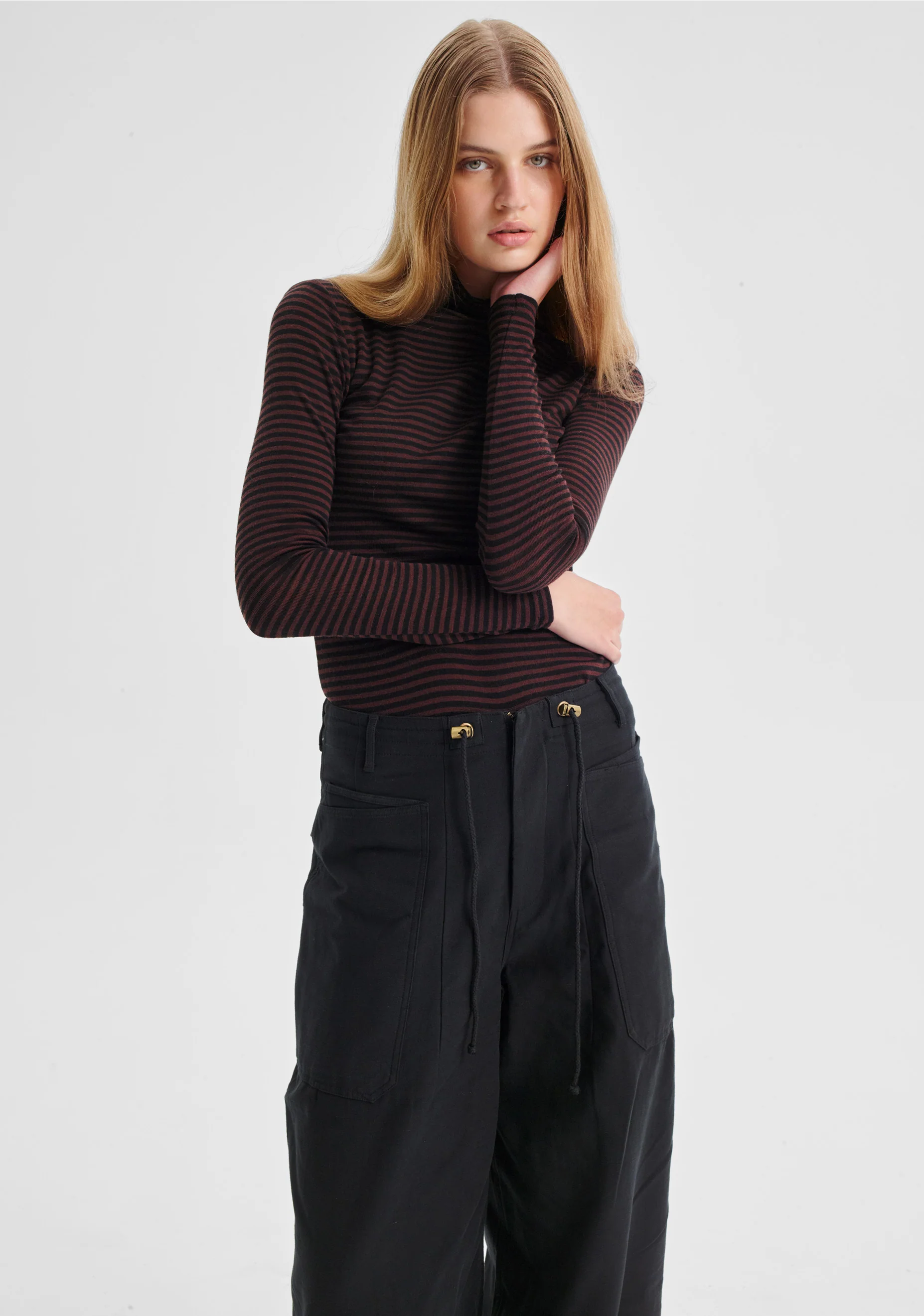 Morri Merino Stripe High Neck_Espresso/Blk