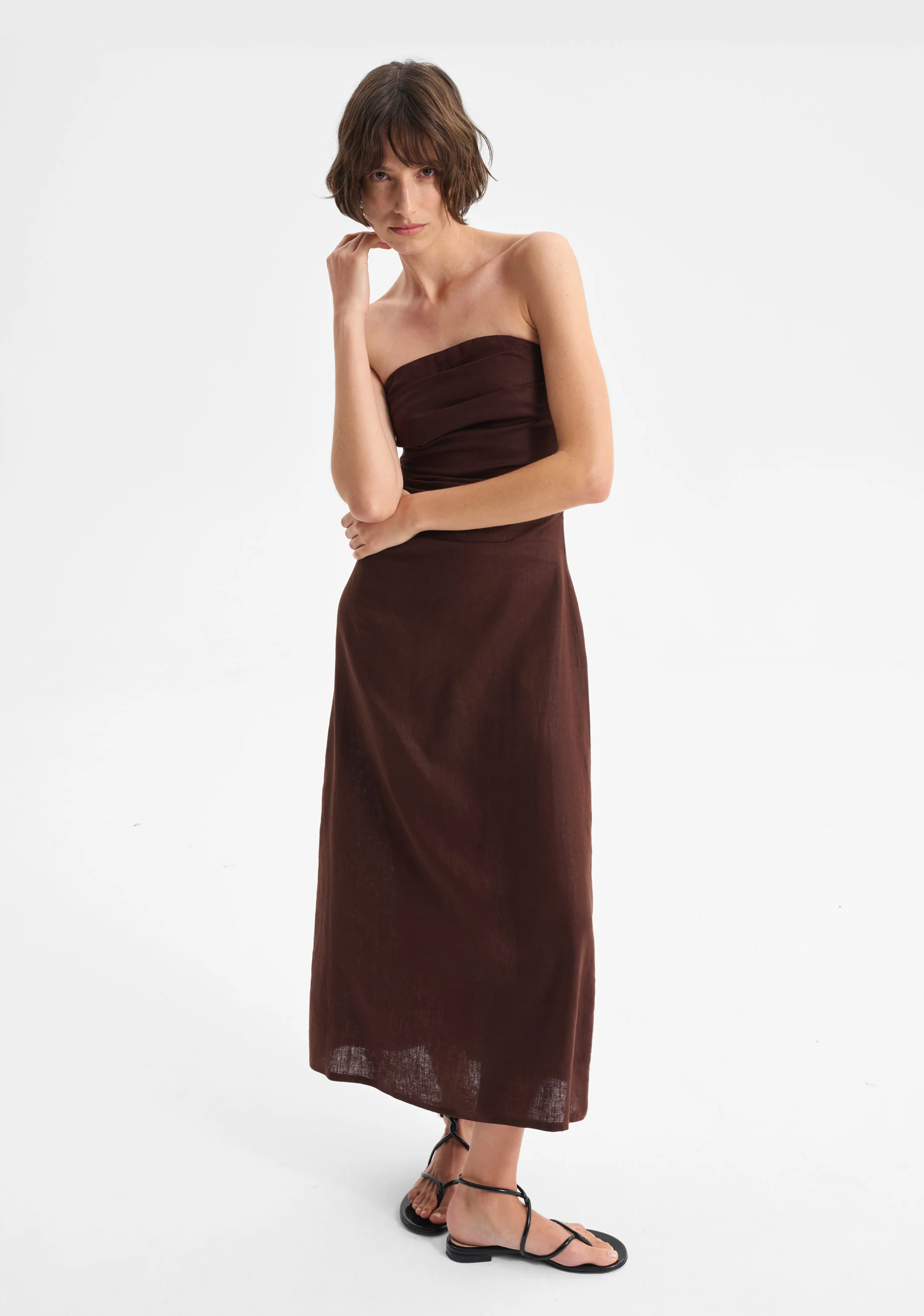 Rio Linen Strapless Dress_Chocolate - Image 5