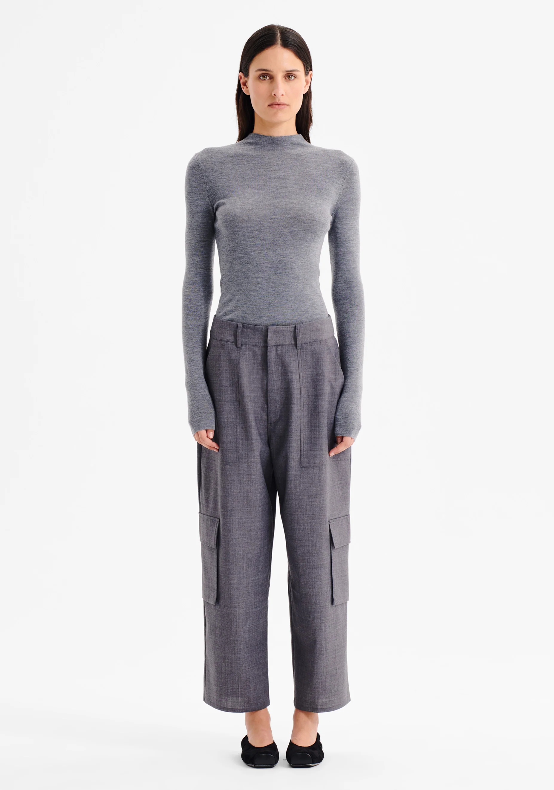 Talia L/S Merino Knit Top_Grey Marl - Image 2