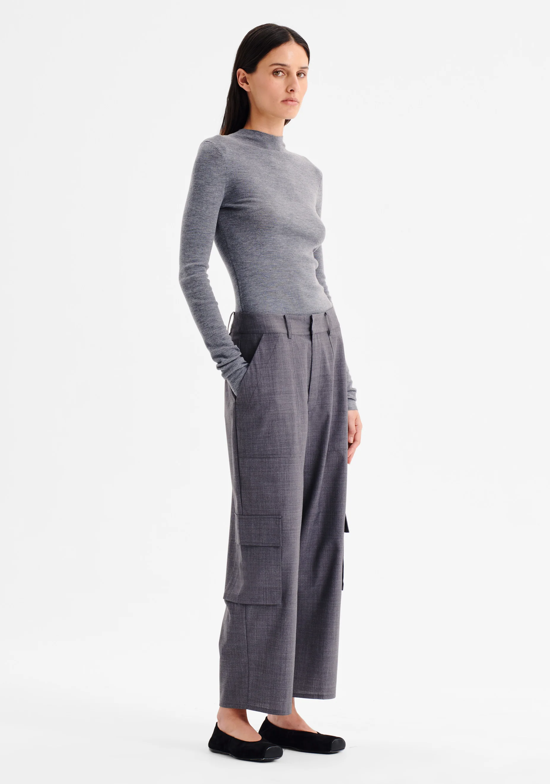 Talia L/S Merino Knit Top_Grey Marl - Image 4