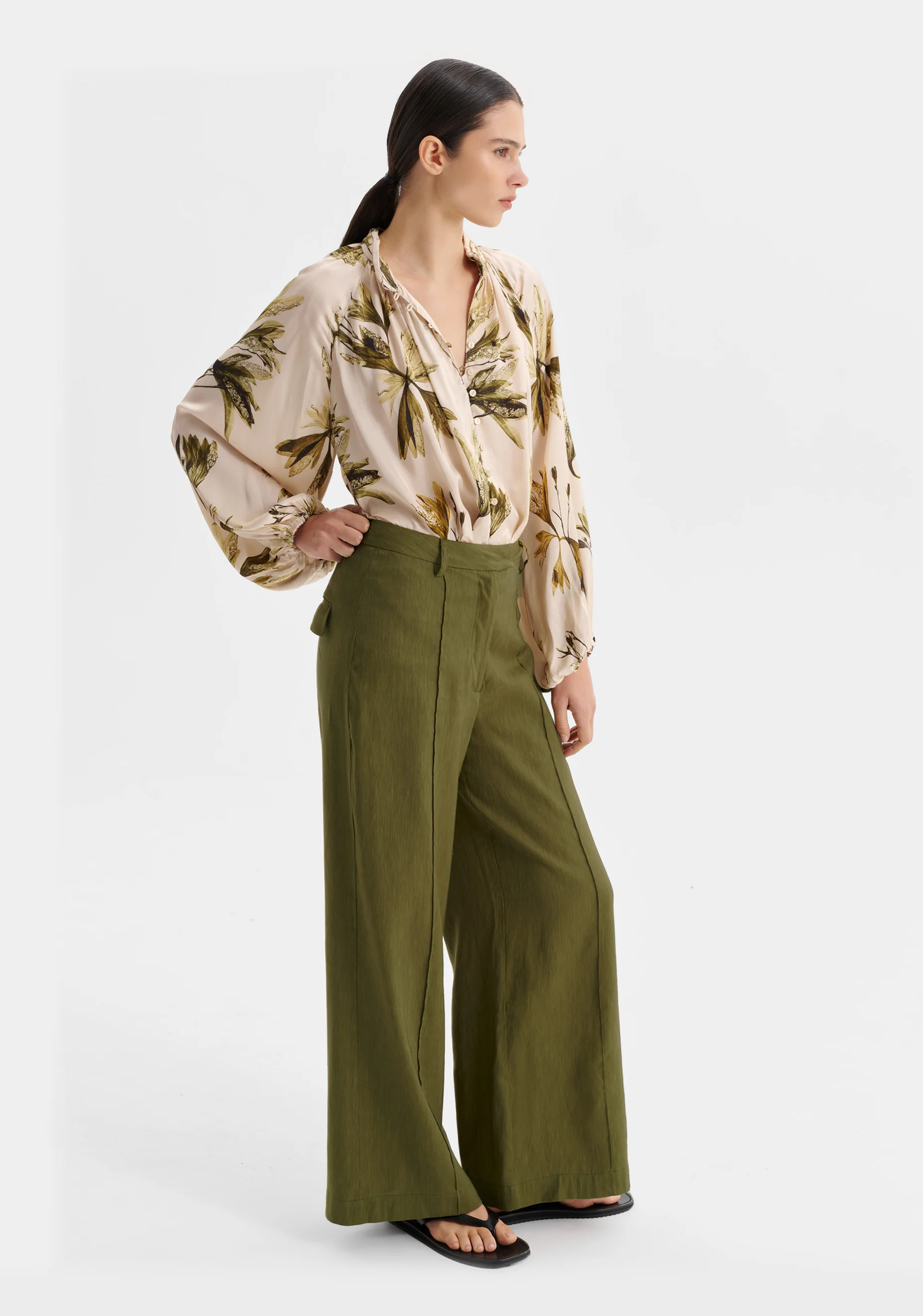 Victoria Pintuck Pant_Chive - Image 5
