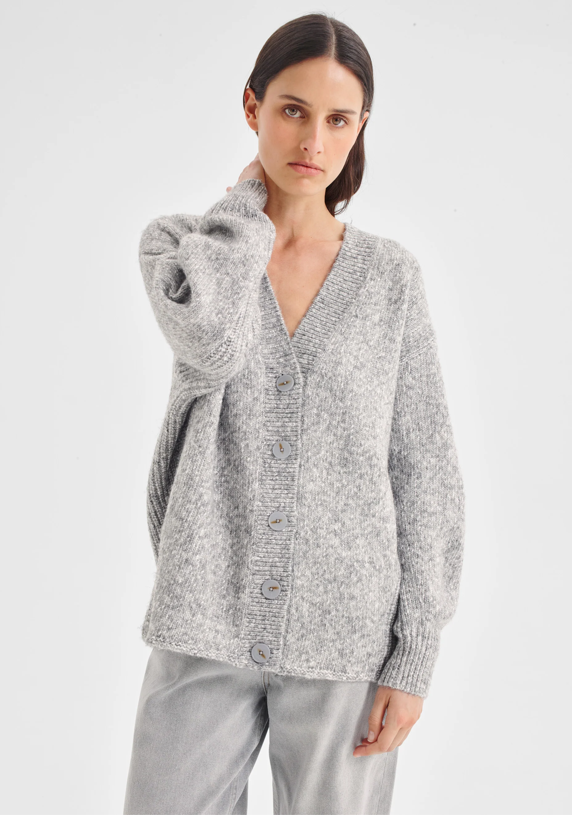 Zoe Knit Cardigan_Grey Marle
